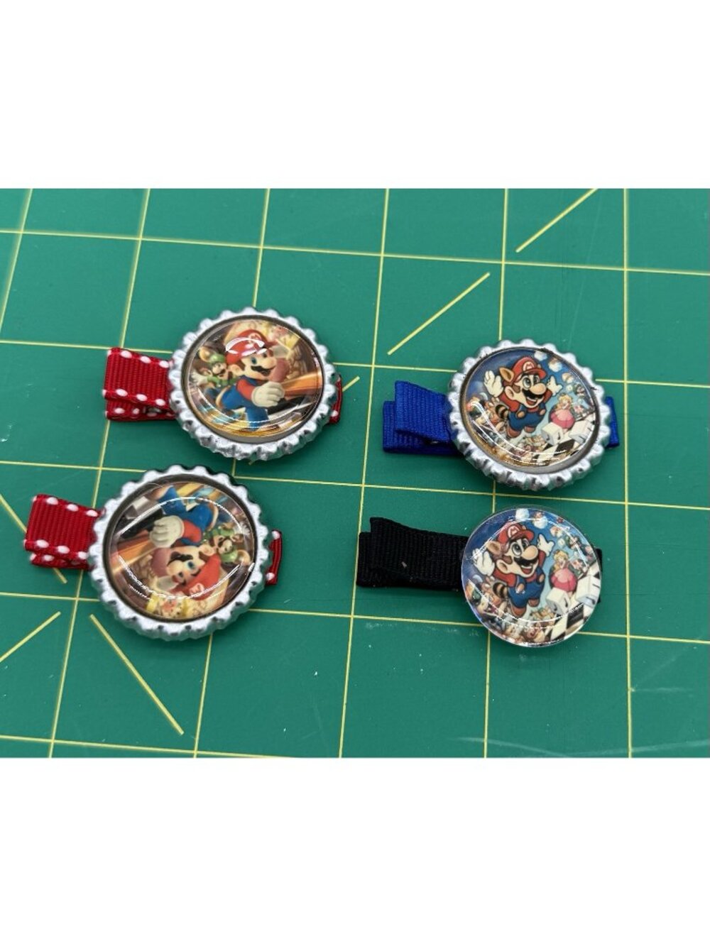 4 Handmade Mario Bottle Cap Barrettes Hair Clips